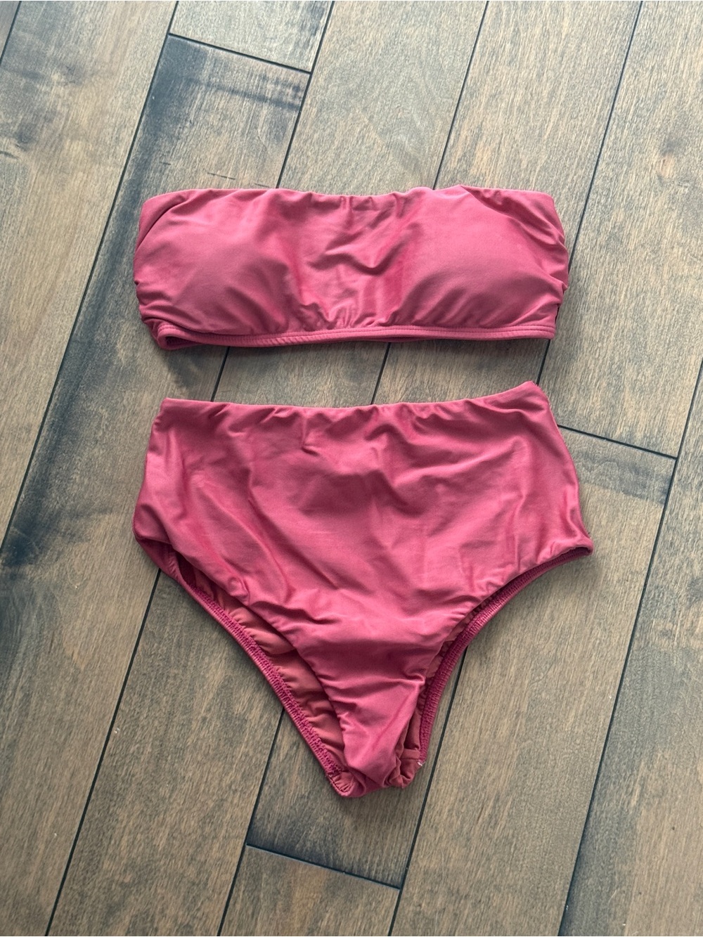 ViX Paula Hermanny High-Waist Bandeau Bikini Set Rose Pink / Size M